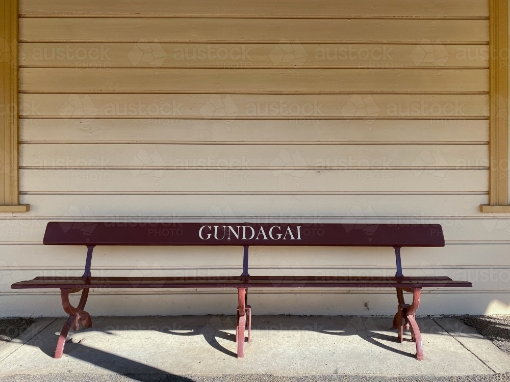 Public bench at rural country train station - Australian Stock Image