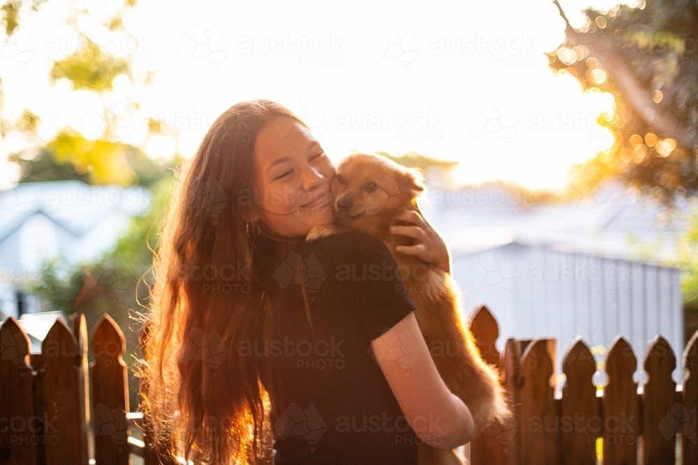 puppy cuddles - Australian Stock Image