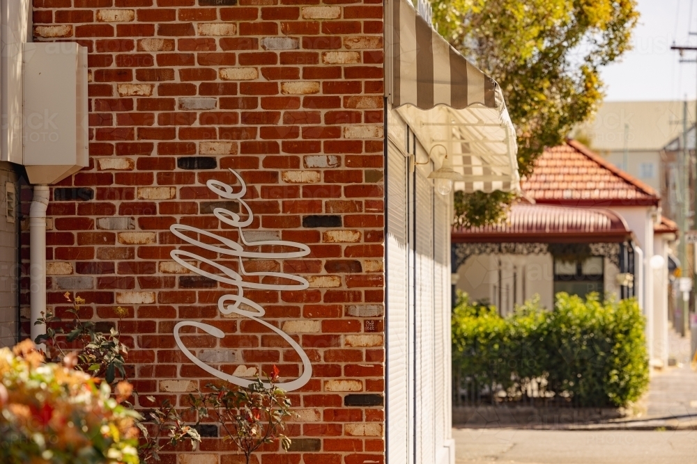 Quaint coffee shop in quiet street with copy space - Australian Stock Image