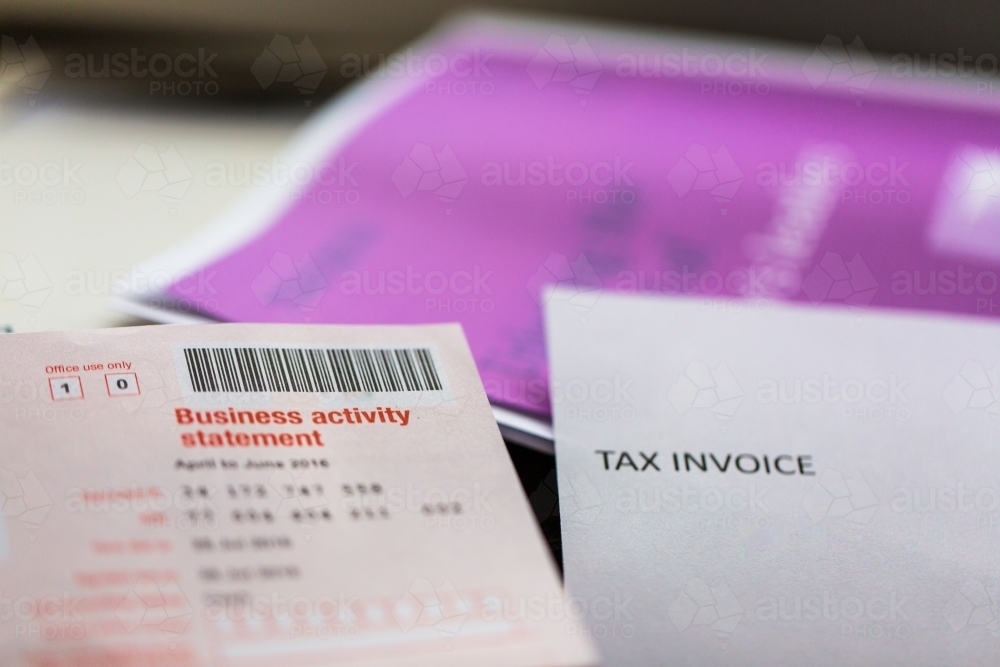 Quarterly BAS tax return documents - Australian Stock Image
