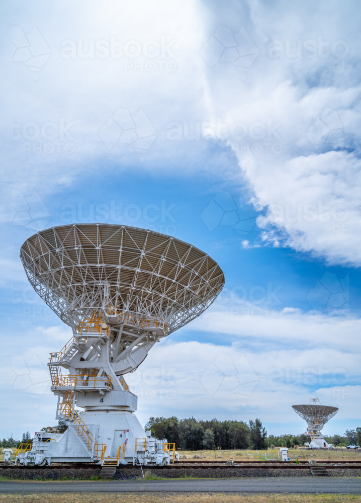Radio telescope dishes at Narrabri in new south wales.  The Australian telescope compact array. - Australian Stock Image