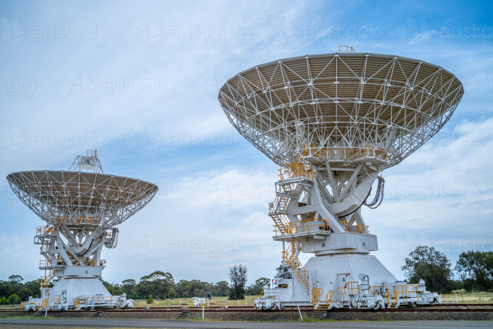 Radio telescope dishes at Narrabri in new south wales.  The Australian telescope compact array. - Australian Stock Image