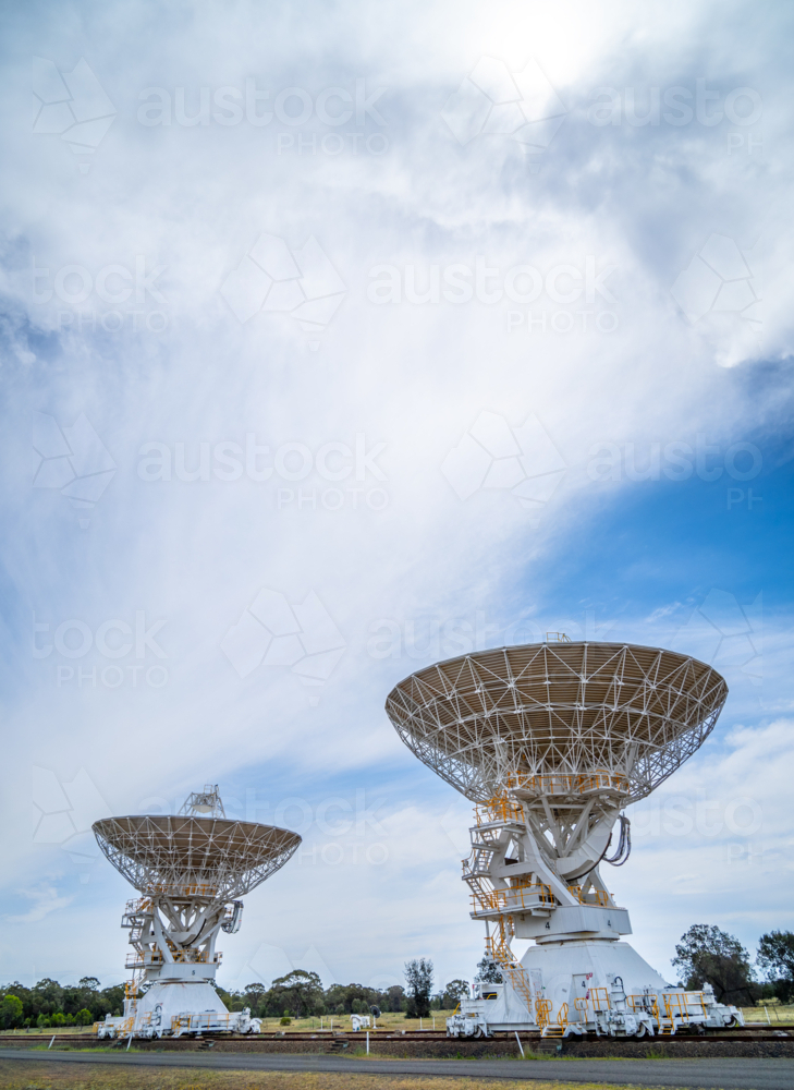 Radio telescope dishes at Narrabri in new south wales.  The Australian telescope compact array. - Australian Stock Image