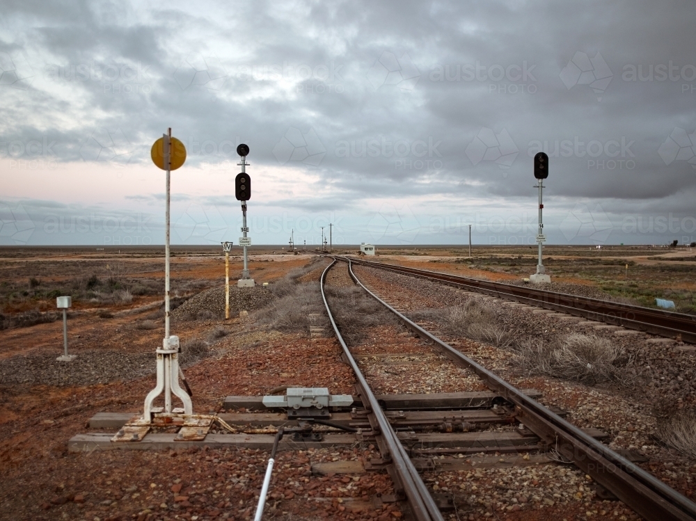 Rail line and signals in the outback - Australian Stock Image