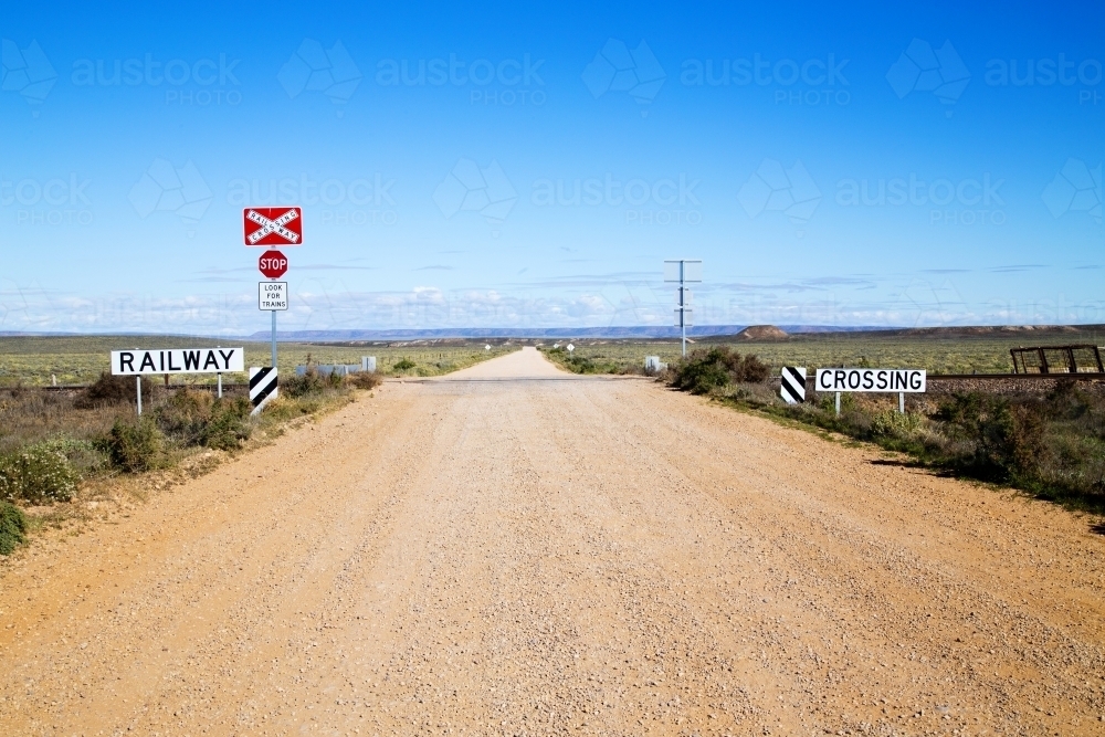Railway crossing on a dirt road - Australian Stock Image