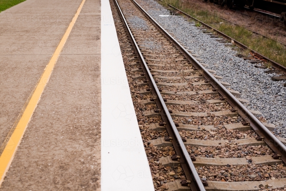 Image of Railway track and platform at Harden railway station ...