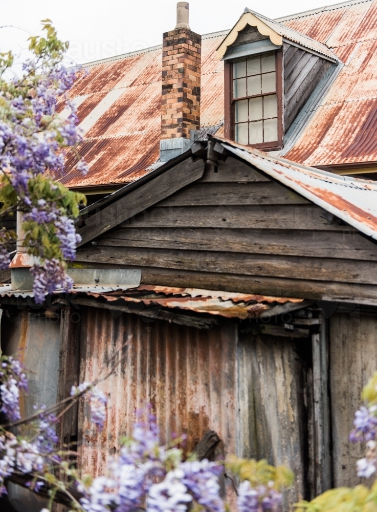 Image of Rear of an old, rusty, rundown building - Austockphoto