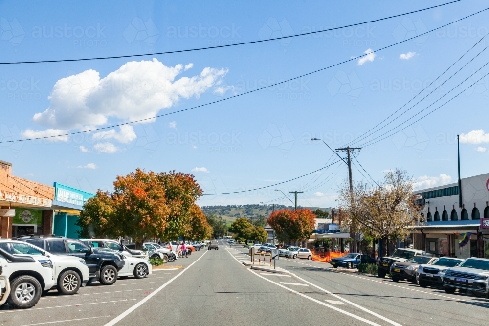 Rear to curb parking along main street of country town - Australian Stock Image