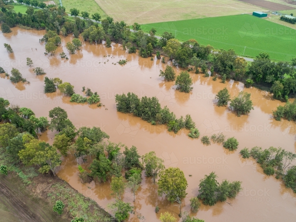 Image of Receding floodwaters in river in the aftermath of a flood ...