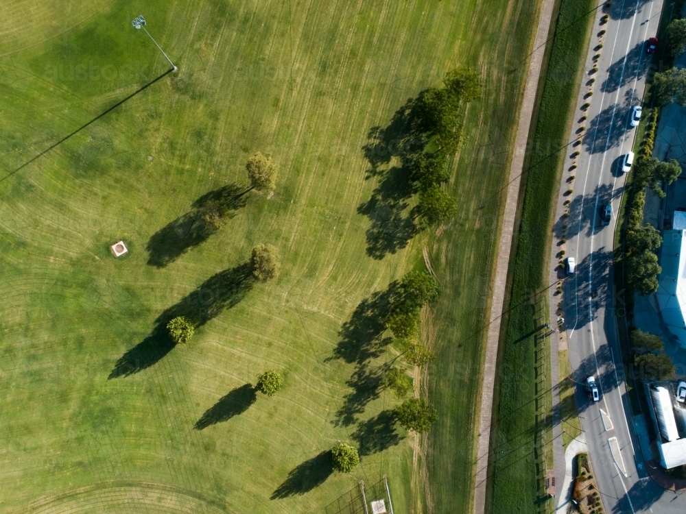 recreational area sports field park beside footpath and Ryan avenue in Singleton - Australian Stock Image