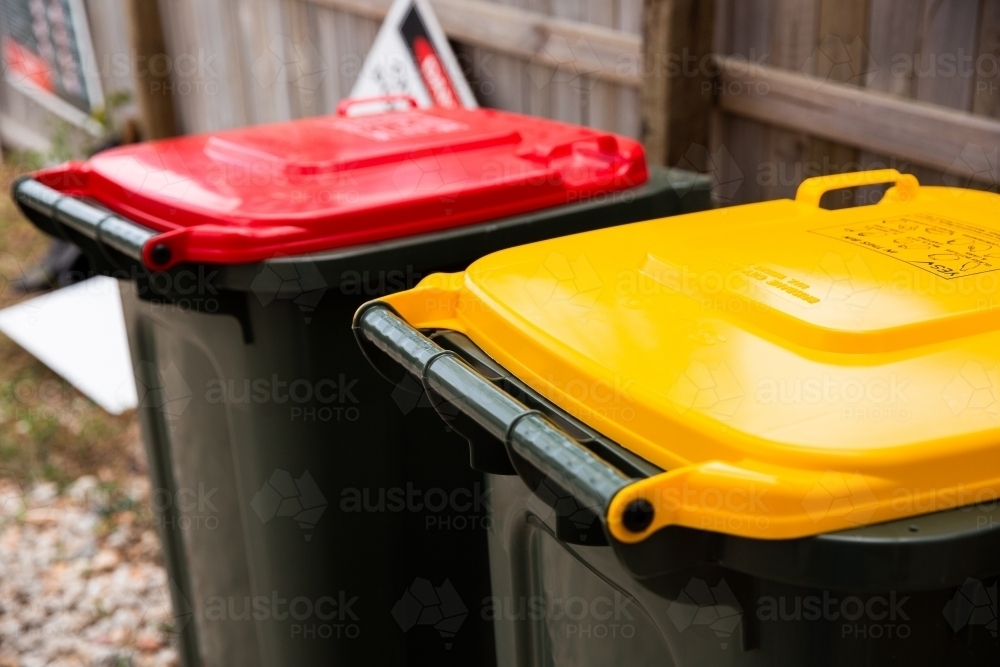 recycling bin and general waste bin - Australian Stock Image