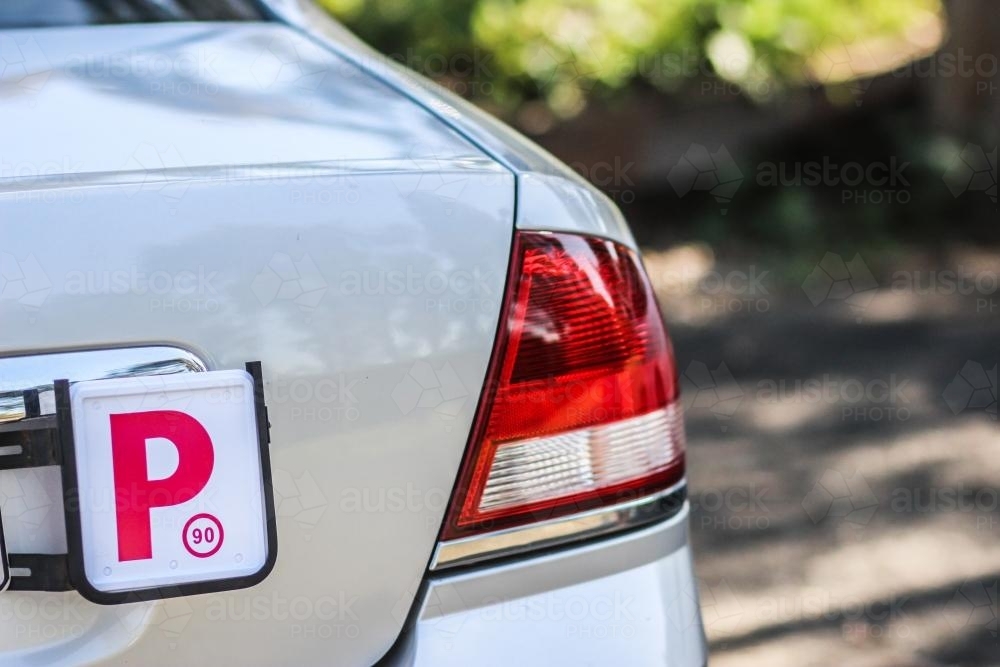 Red P1 plate on the back of a car - Australian Stock Image