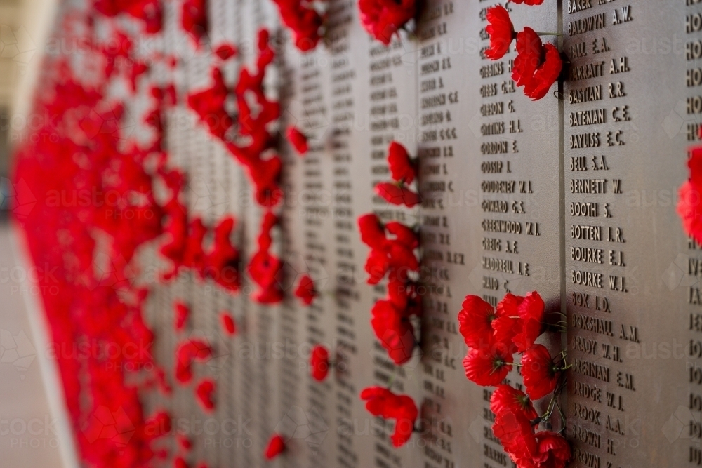 Red Poppies on the Honor Wall at the Australian War Memorial Canberra - Australian Stock Image