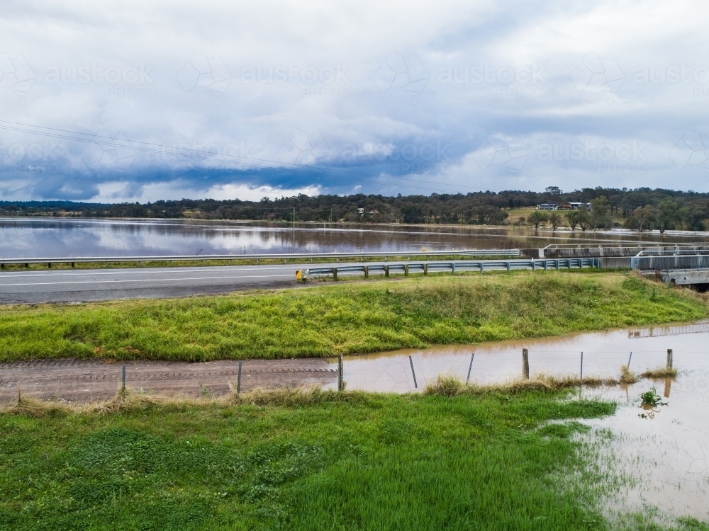 Image of Redbournberry bridge near Singleton surrounded by flood water ...