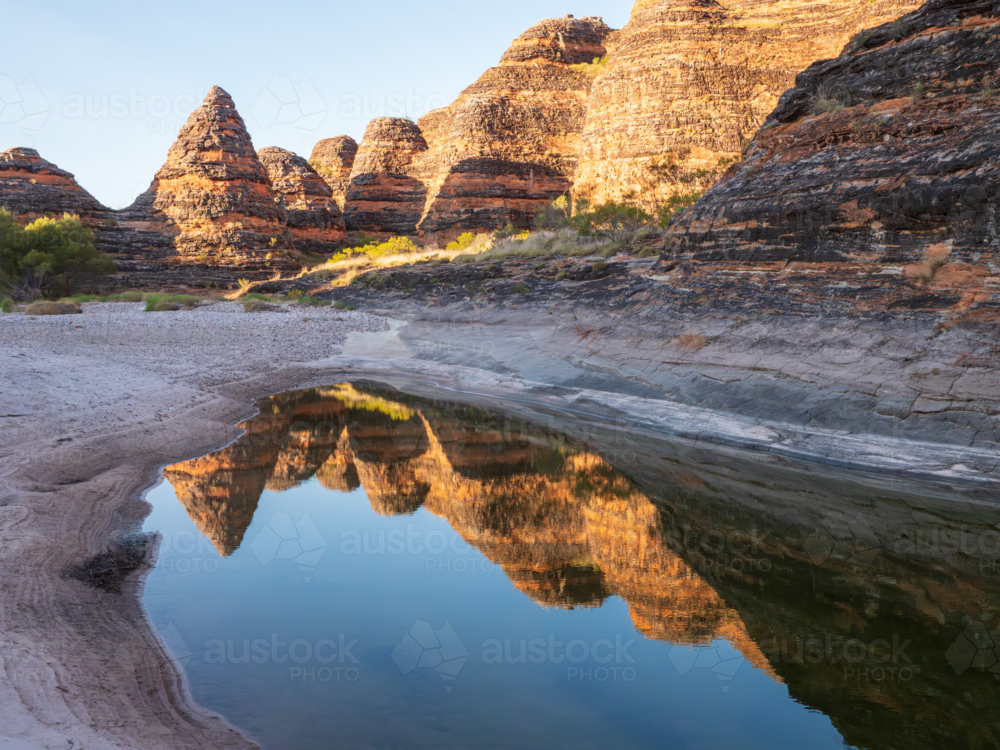 Reflections of the Bungle-Bungles in water, Purnululu National Park - Australian Stock Image