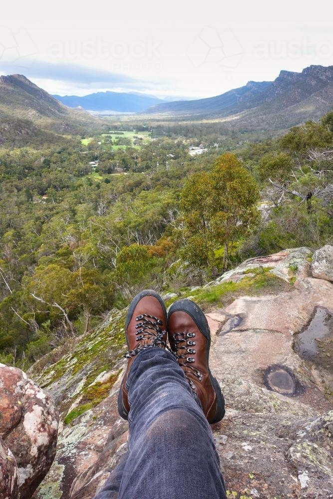 Relaxing on top of a mountain with great view - Australian Stock Image