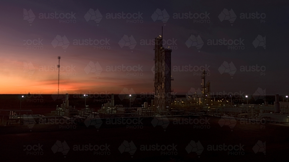 Remote gas plant at sunset - Australian Stock Image