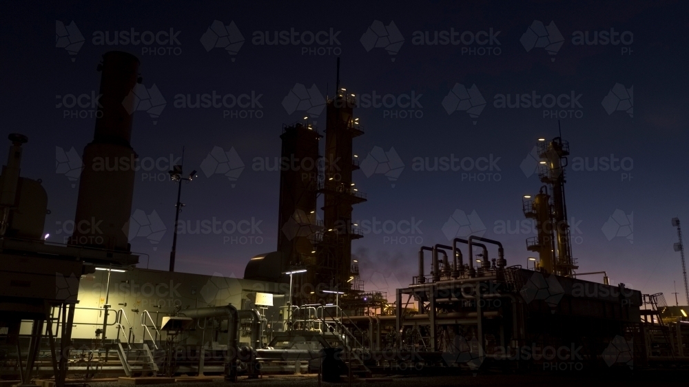 Remote gas plant at sunset - Australian Stock Image