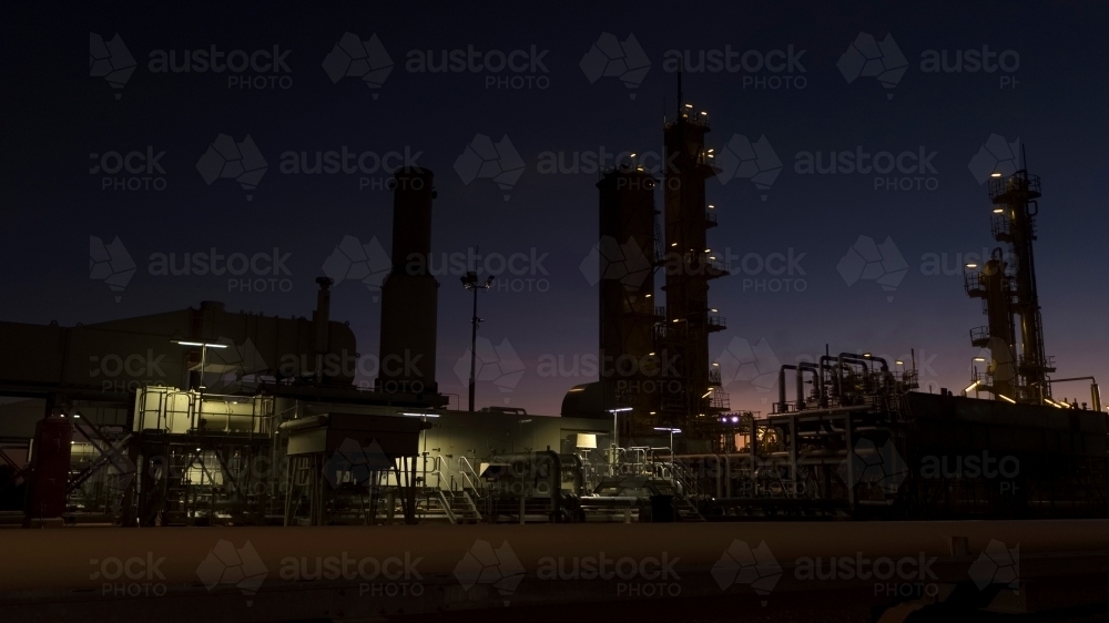 Remote gas plant at sunset - Australian Stock Image