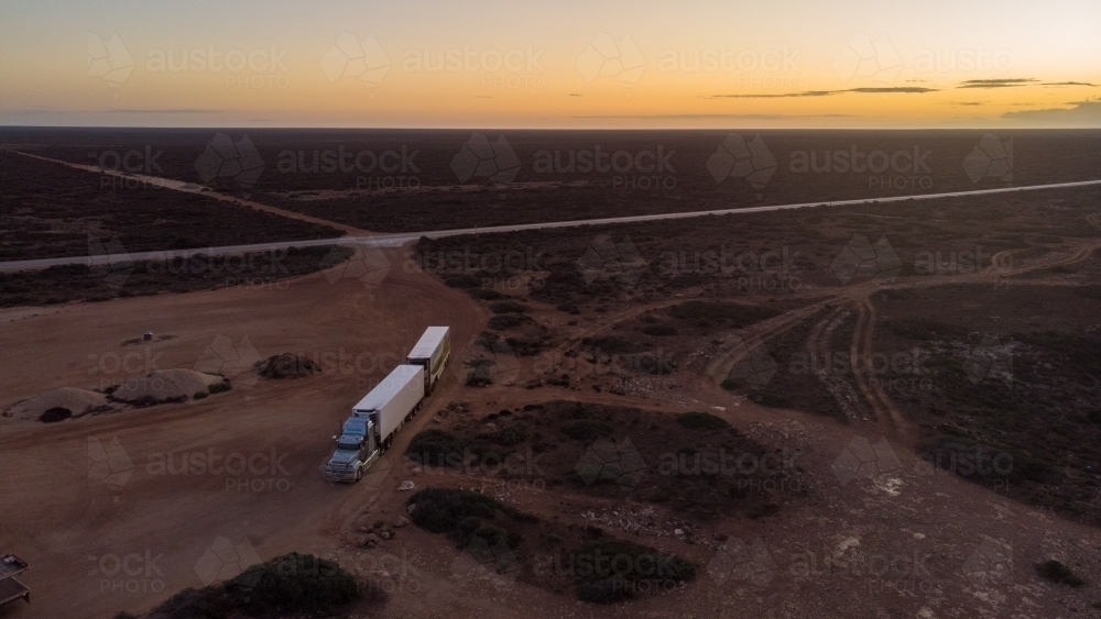 Remote Highway View with Mack Truck at rest stop - Australian Stock Image