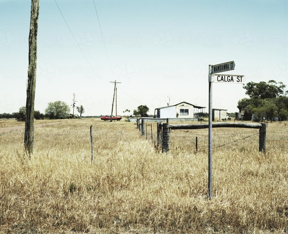 Remote street view of Collie with street sign - Australian Stock Image