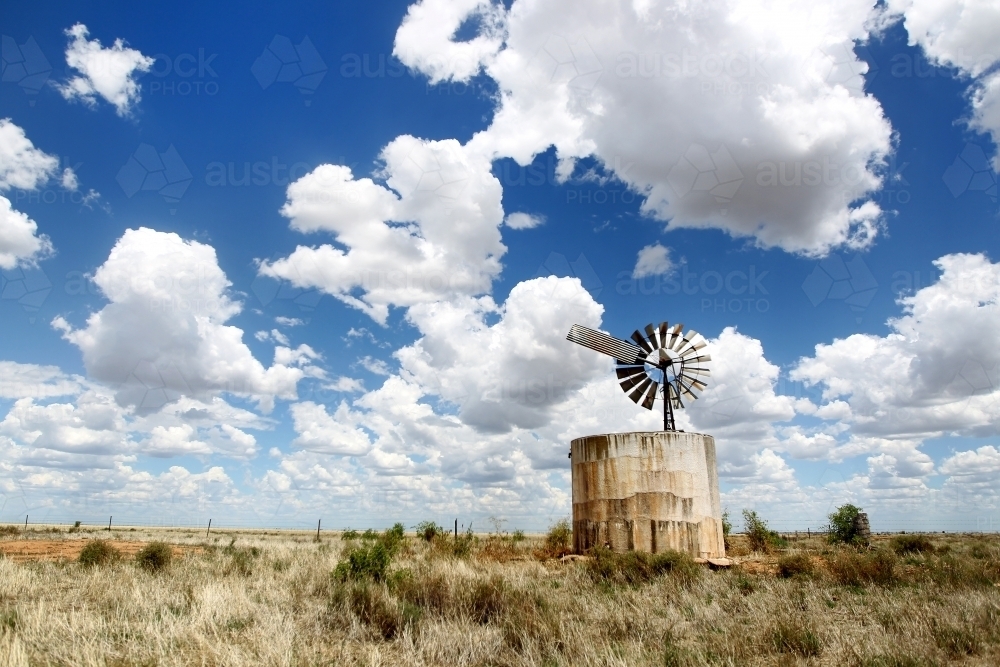 Remote water tank under big sky - Australian Stock Image