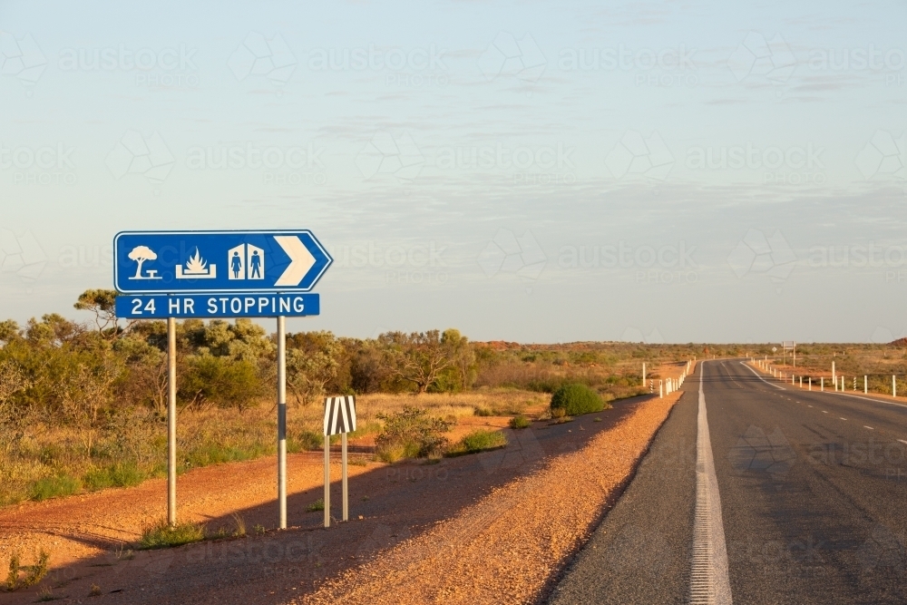 Rest stop sign on side of outback highway : Austockphoto Rest stop sign on side of outback highway - Australian Stock Image