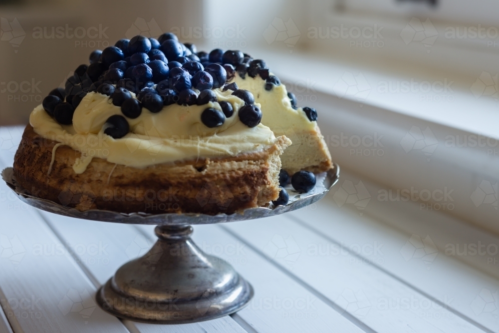 ricotta cheesecake with blueberries - Australian Stock Image