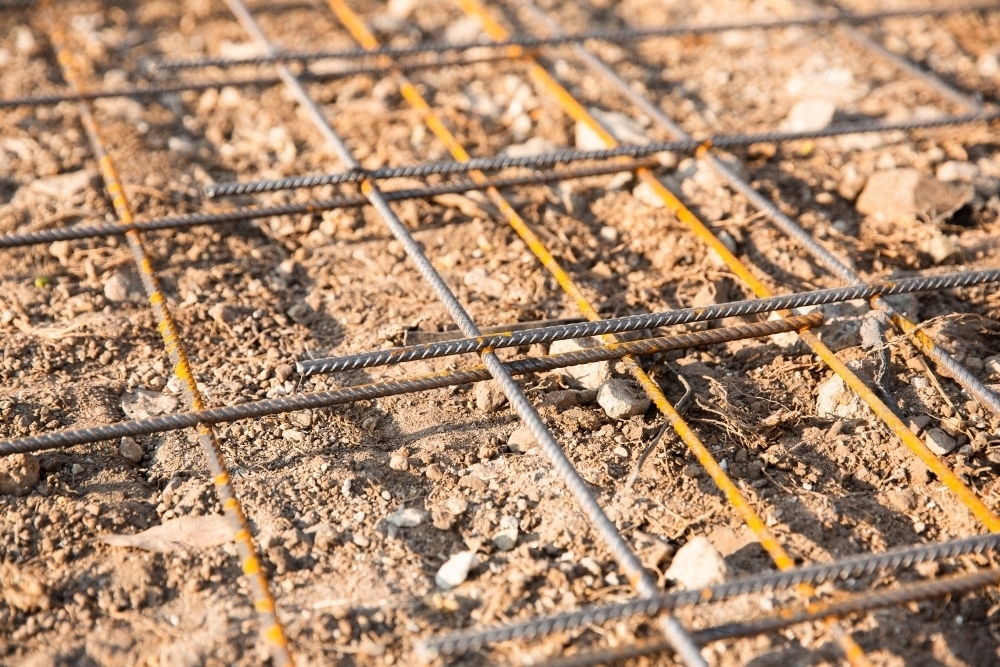 reo on a construction site ready for a cement pour - Australian Stock Image