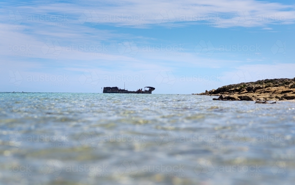 Rippled view of a shipwreck at Heron Island - Australian Stock Image