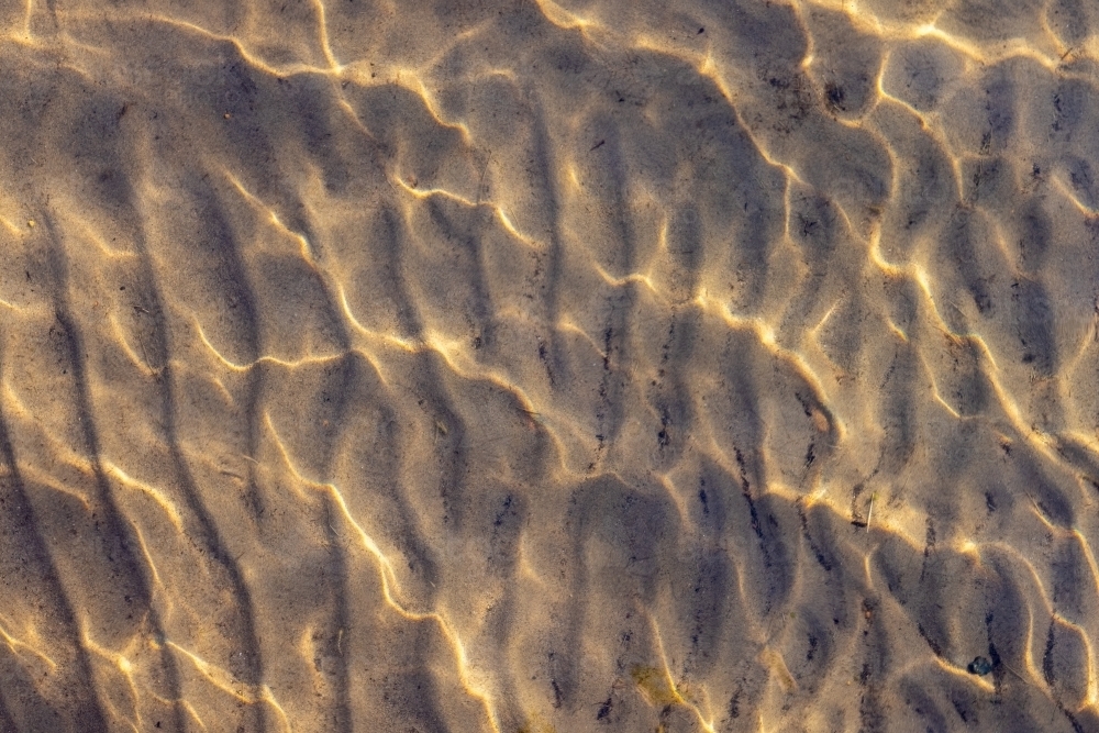 Image of ripples of sand in shallow water dappled by sunlight ...