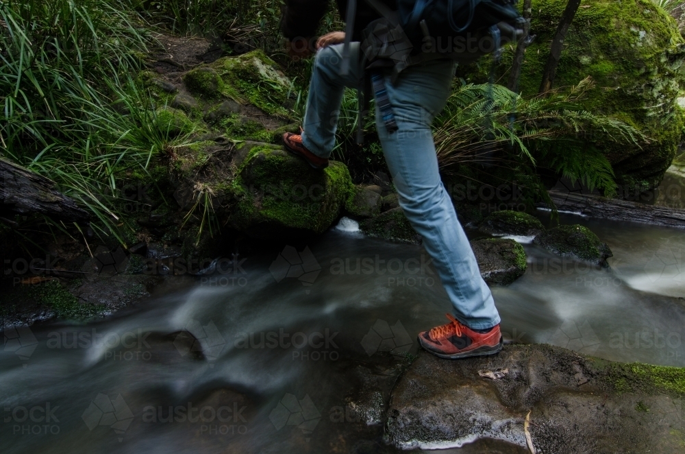 River Crossing during a Hike - Australian Stock Image