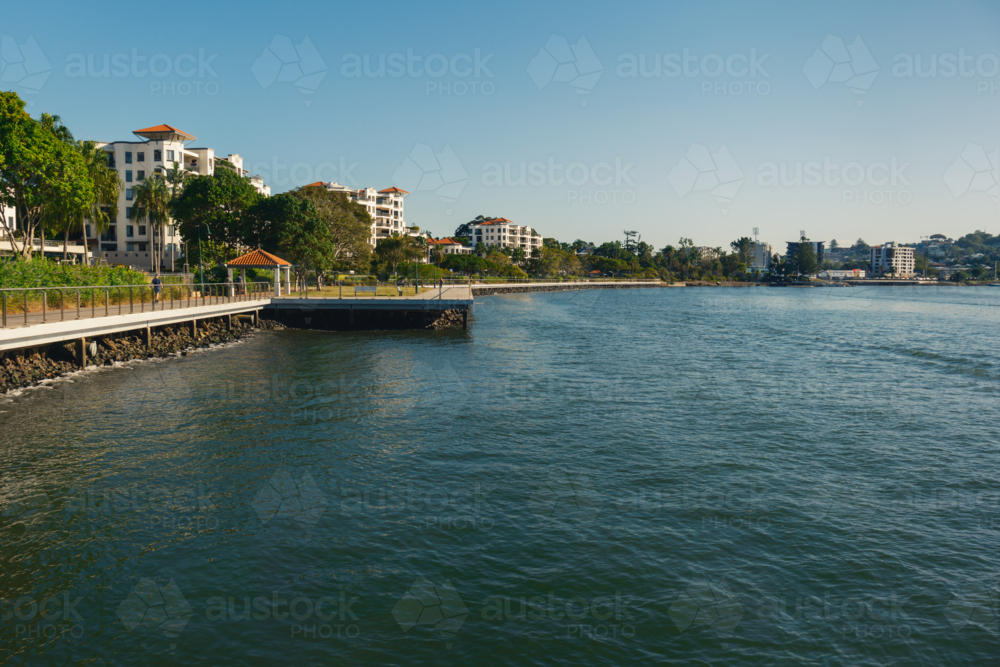 River Walk Pathway in Newstead Brisbane with Apartments in the Background - Australian Stock Image
