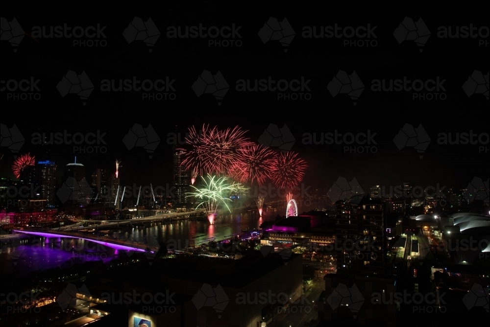 Riverfire over brisbane city - Australian Stock Image