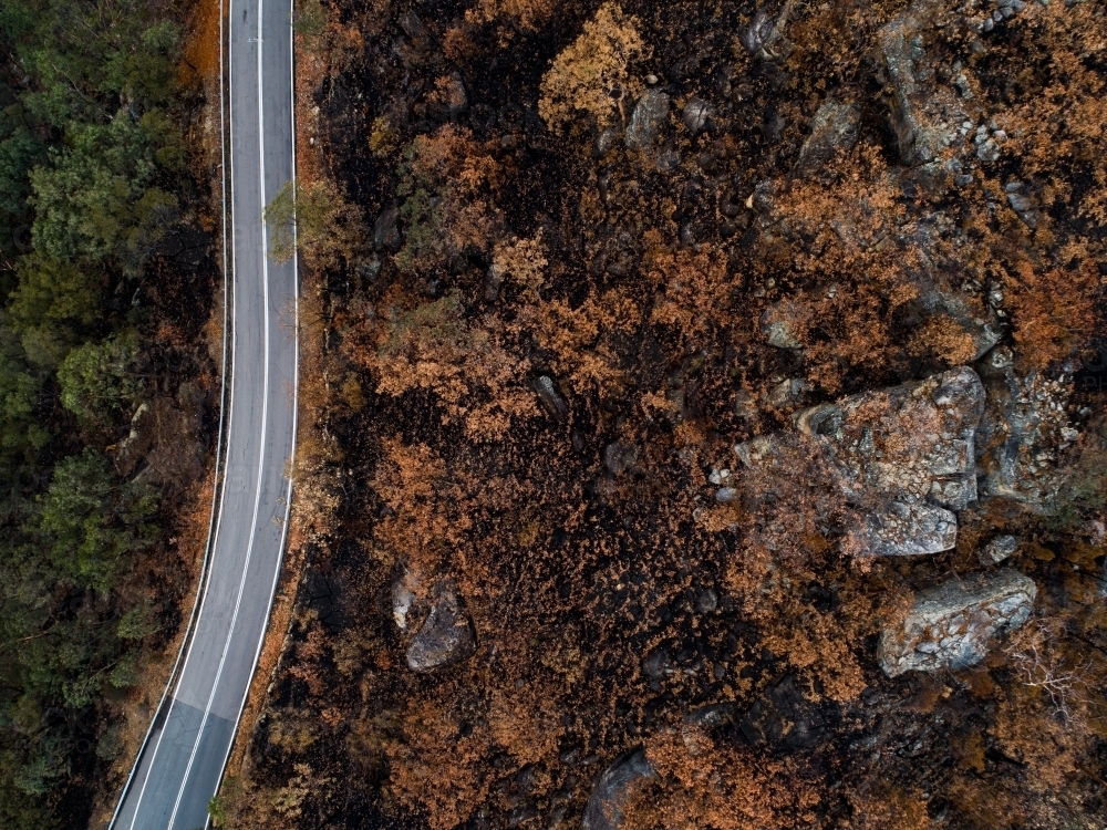 Road acting as a firebreak - Australian Stock Image