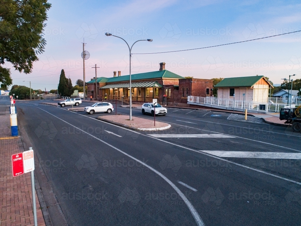 Image of Road, bus stop and train station showing public transport