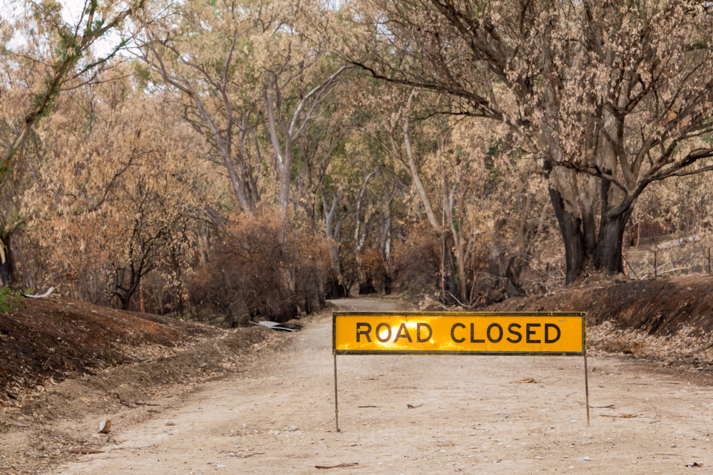 Road closed after the bushfire - Australian Stock Image
