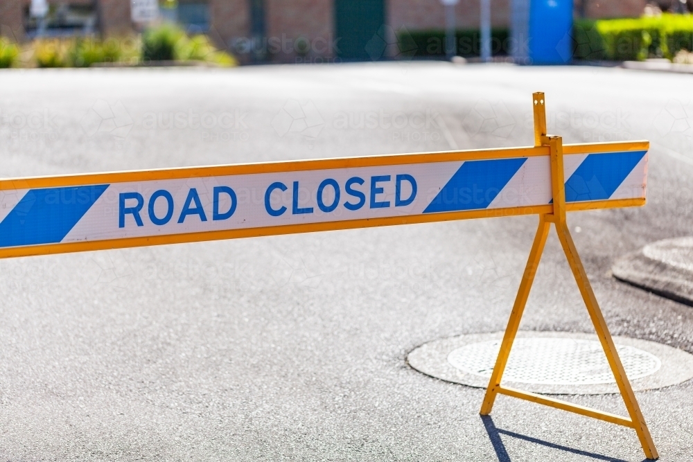 Road closed sign during parade through town - Australian Stock Image