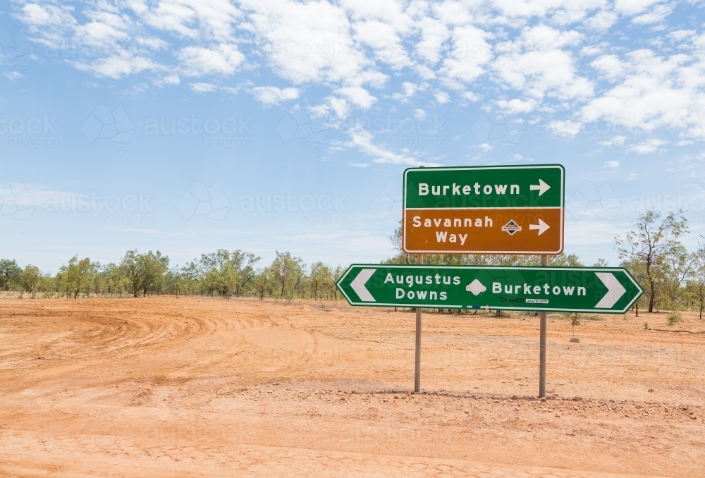 Road sign outback Queensland Savannah Way - Australian Stock Image