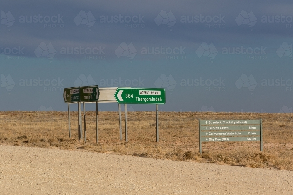 Road signs on dirt road - Australian Stock Image