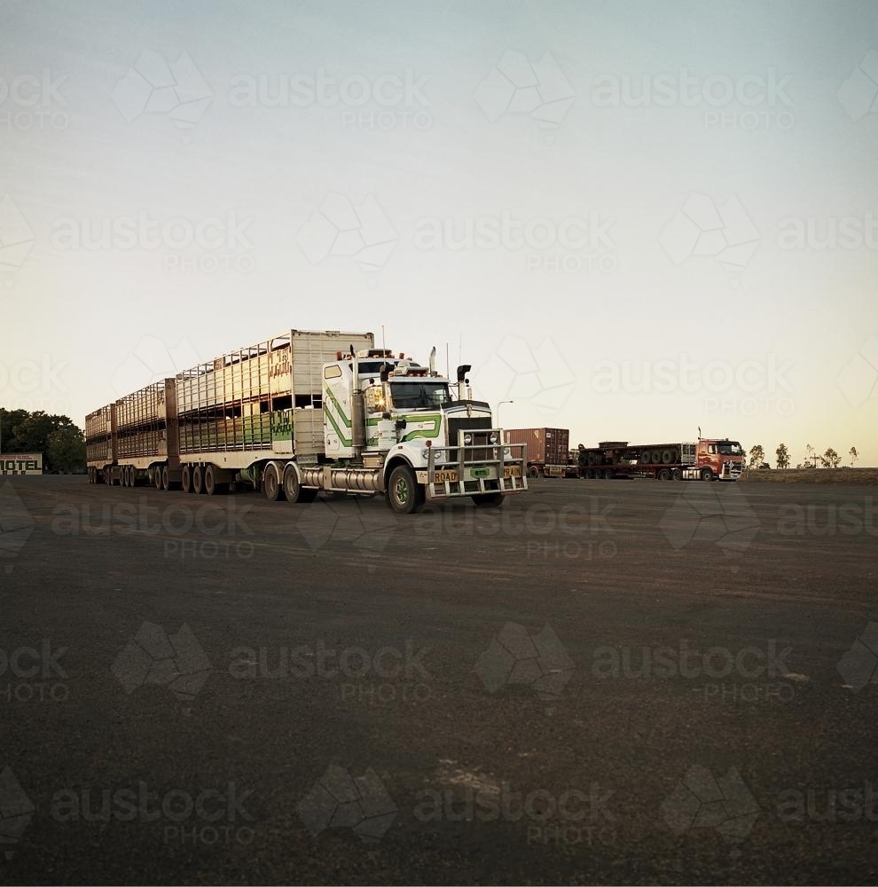 Road train parked at remote NT truck stop - Australian Stock Image