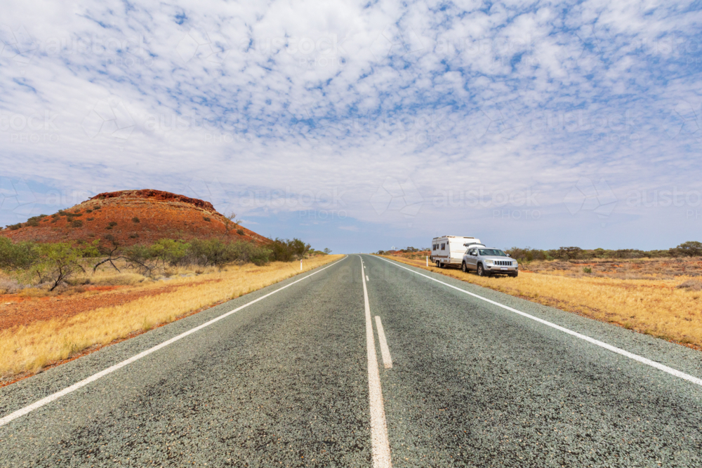 Road trip through the Pilbara, Western Australia with 4wd and caravan. - Australian Stock Image