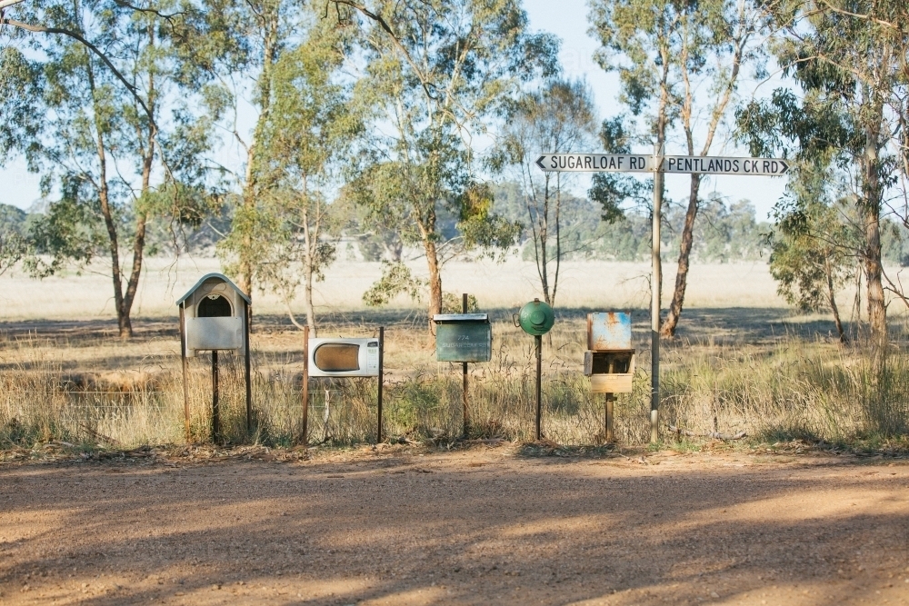 Roadside Letterbox on a country dirt roadside - Australian Stock Image