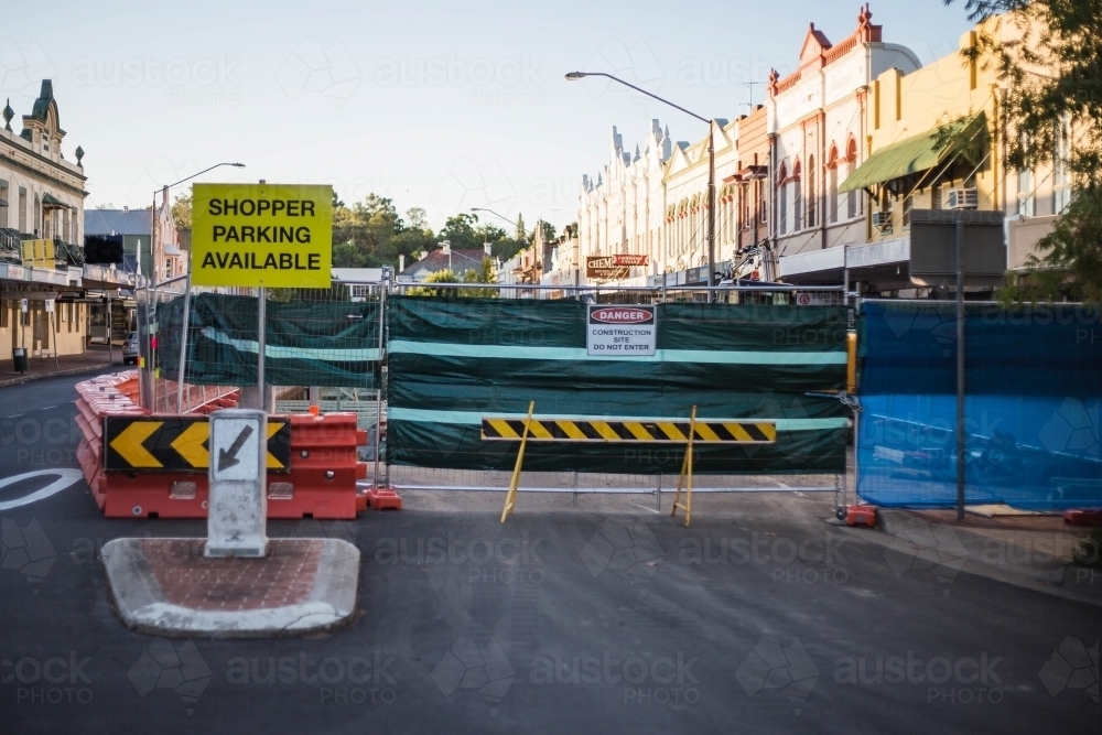 Roadworks signage at road construction site - Australian Stock Image