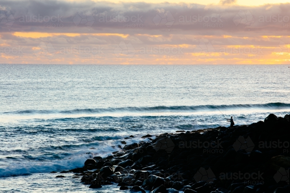 Rock Fishing Burleigh - Australian Stock Image