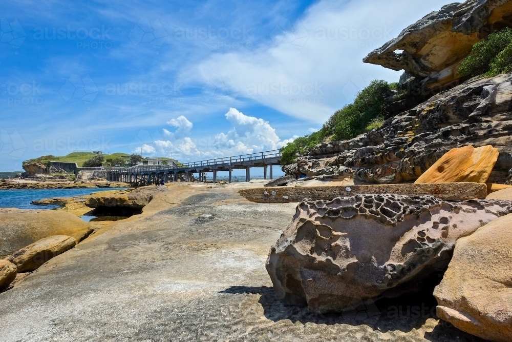 Rock formations at Bare Island, La Perouse - Australian Stock Image