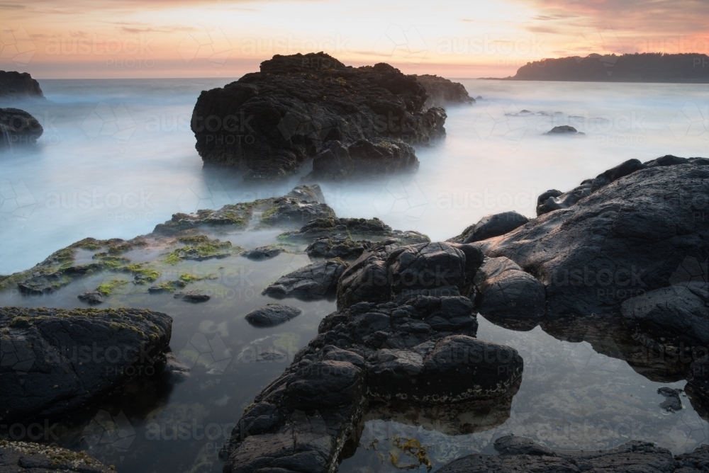 Rock pool at sunrise - Australian Stock Image