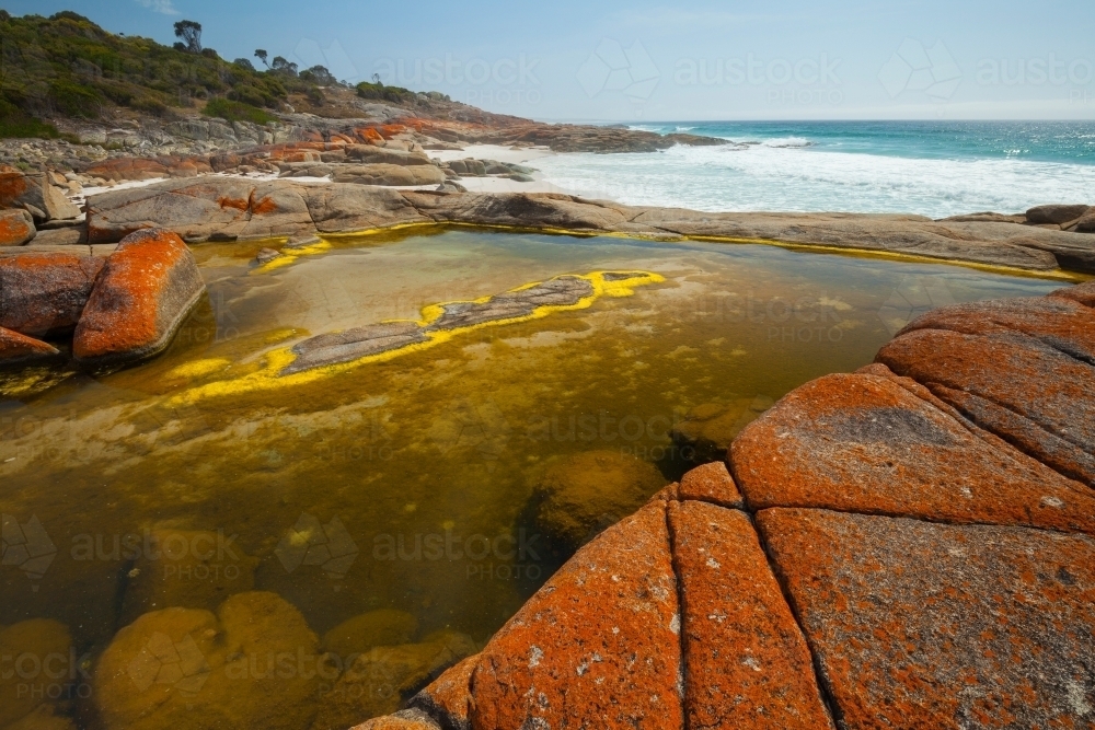 Rock pool - Bay of Fires - Tasmania - Australian Stock Image