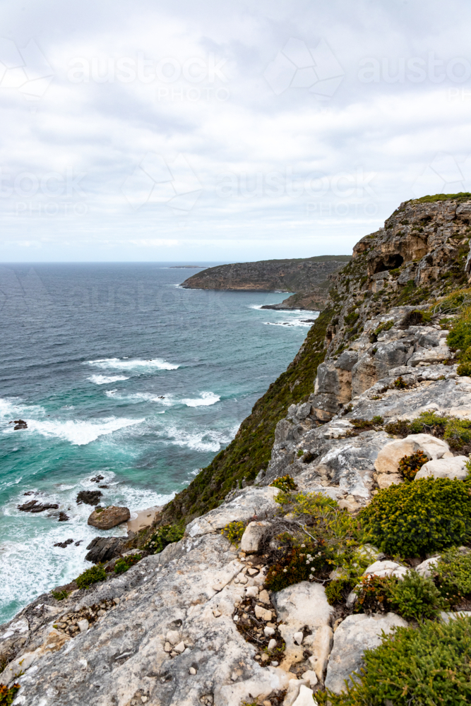 Rocky Cliffs and Crashing Waves at Kangaroo Island - Australian Stock Image