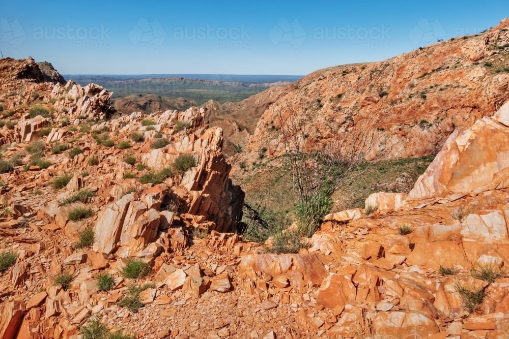 Rocky, desert landscape around Alice Springs area - Australian Stock Image